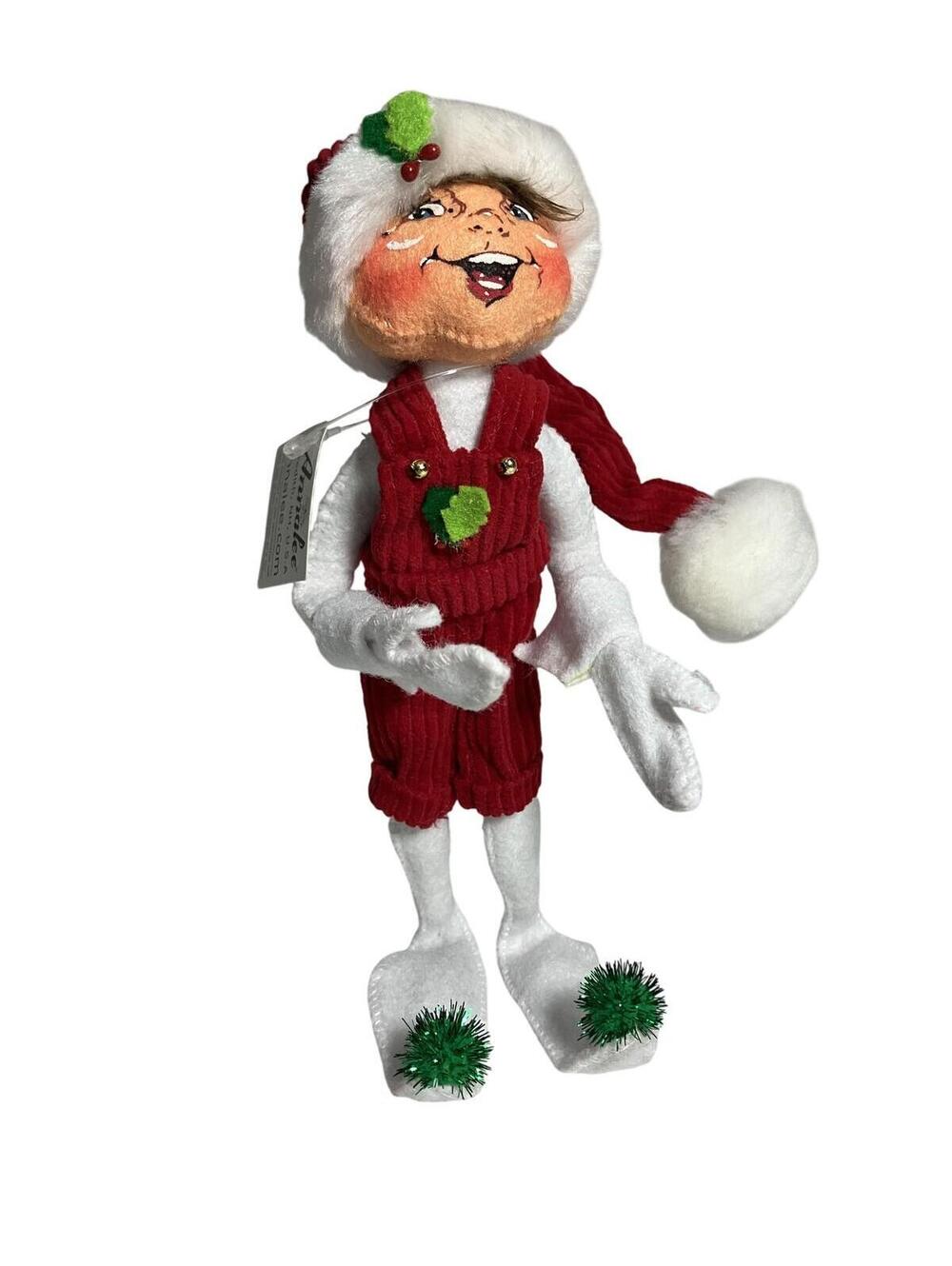 Annalee Christmas Elf Figurine Small Red Corduroy Hat Overalls Decor 2000